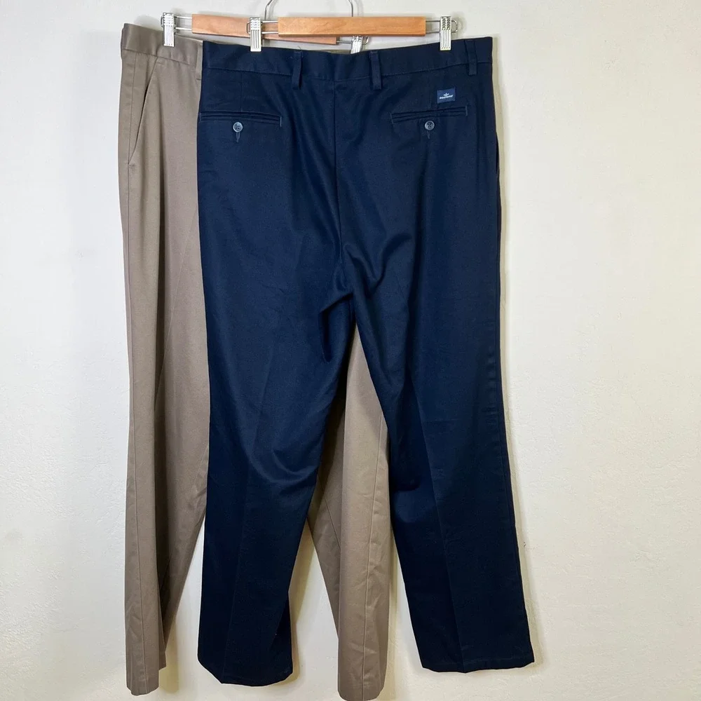 Dockers Chino Pants Flat Front Classic Fit Men Size 38x34 Navy Khaki Bundle (2)